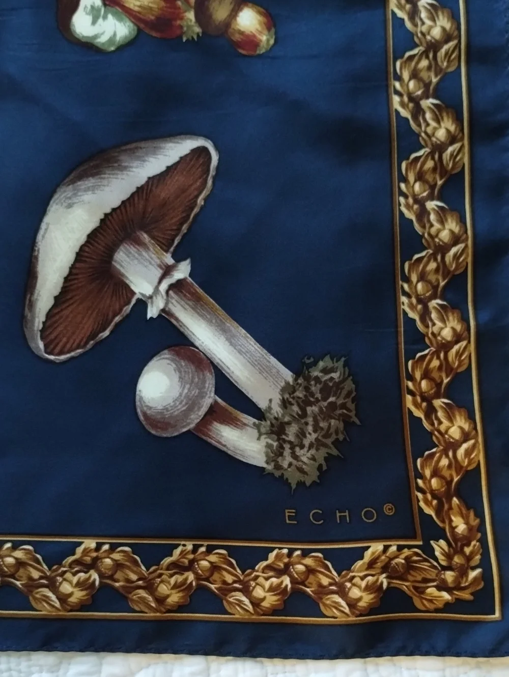 Echo Navy Blue Mushroom Print Silk Scarf
